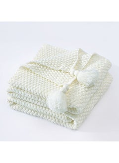 Buy Tassel Design Warm Blanket Polyester White 130x170cm in UAE