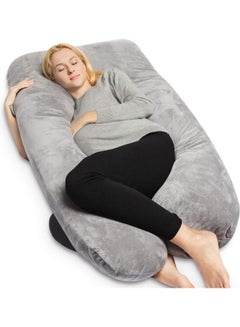 Buy Comfort Pregnancy Maternity Body Support-Nursing U Shape Pillow Velvet Grey 130 x 70cm in UAE