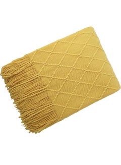 Buy Tassel Design Soft Blanket Keep Warm Cotton Yellow 127 x 172cm in Saudi Arabia