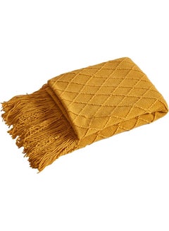 Buy Simple Solid Colour Knitted Blanket Cotton Yellow 127 x 172cm in UAE