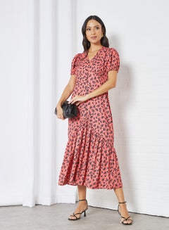 Buy Printed Button Down Dress Pink in UAE