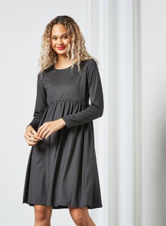 Buy Long Sleeve Jersey Dress Black in Saudi Arabia