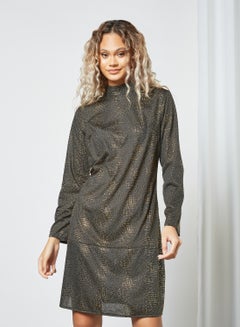 Buy Lurex High Neck Dress Gold/Black in UAE