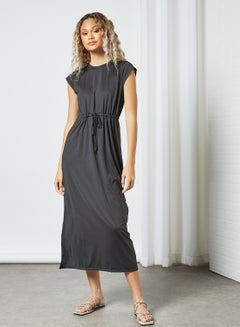 Buy Drawstring Waist Jersey Dress Black in Saudi Arabia