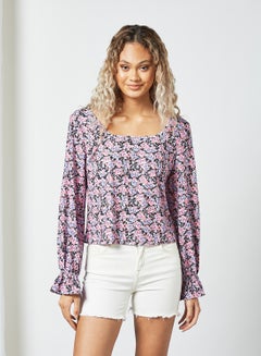 Buy Floral Square Neck Top Multicolour in UAE