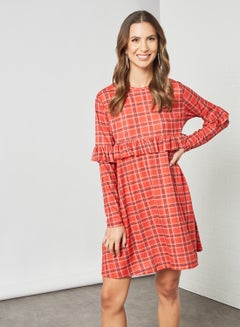 Buy Checkered Smock Dress Red in UAE