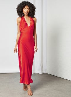 Buy V-Neck Maxi Dress Red in UAE