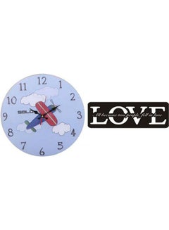 Buy B2534 Wooden Round Analog Wall Clock With Love Wooden Tableau Multicolour 40cm in Egypt