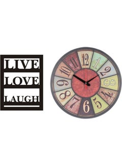 Buy A3612 Wooden Round Analog Wall Clock With Live Wooden Tableau Multicolour 40cm in Egypt