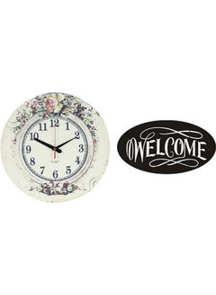 Buy A601 Wooden Round Analog Wall Clock With Welcome Wooden Tableau Multicolour 40cm in Egypt