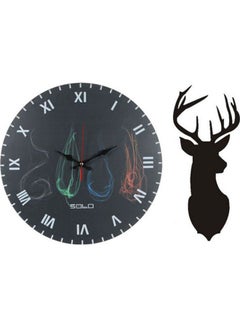 Buy B82010 Wooden Round Analog Wall Clock With Deer Wooden Tableau Multicolour 40cm in Egypt