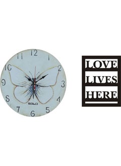 Buy B5256 Wooden Round Analog Wall Clock With Love Lives Here Wooden Tableau Multicolour in Egypt