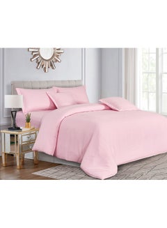 Buy 4-Piece Hotel Stripe Comforter Set-Single Size Polyester Pink 160x210cm in Saudi Arabia