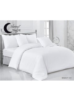 Buy 4-Piece Hotel Stripe Comforter Set-Single Size Cotton White 160*210cm in Saudi Arabia
