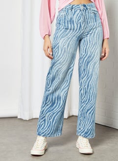 Buy Zebra Print Straight Jeans Blue in Saudi Arabia