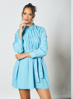 Buy Pleated Mini Dress Blue in UAE