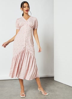 Buy Printed Button Down Dress Pink/White in UAE