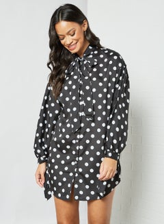 Buy Polka Dot Bow Tie Dress Black in UAE