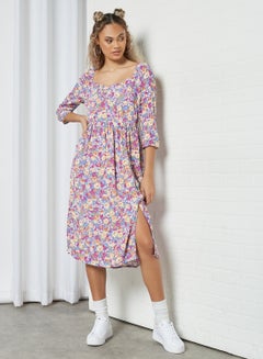 Buy Floral Print Midi Dress Purple in UAE