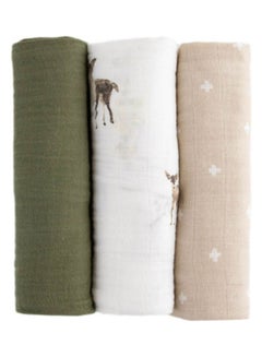 Buy 3-Piece Cotton Muslin Swaddle - Oh Deer 2 in UAE