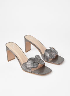 Buy Fashionable Heeled Sandals Grey/Silver in Saudi Arabia