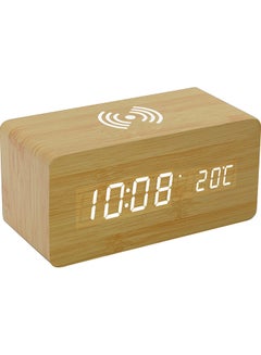 Buy Wooden Digital Alarm Clock With Wireless Charger Brown 18 x 18 x 18cm in Saudi Arabia