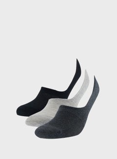 اشتري 3-Pack Of No Show Socks Navy Blue/Grey/White في الامارات