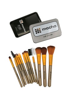 Buy 12-Piece Makeup Brushes Set With Metal Box Gold in Saudi Arabia