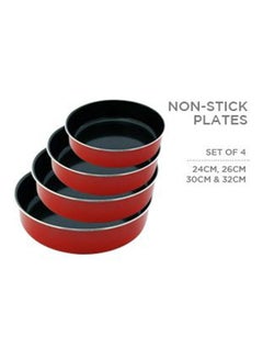 Buy Set of 4 Almuinum Non-Stick Plates Red/Black 24X26X30X32cm in Egypt