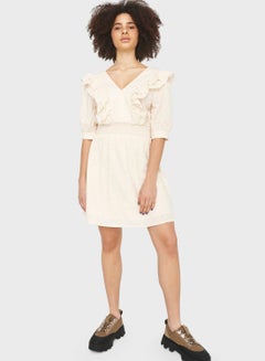 Buy Ruffle Detail Mini Dress Beige in UAE