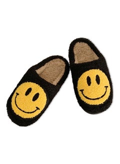 Buy Smiley Face Designed Bedroom Slippers Black/Yellow in Saudi Arabia