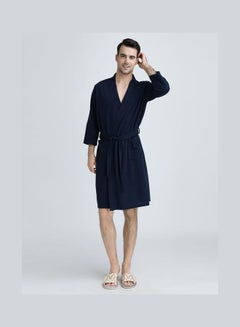 Buy Solid Pattern Water Absorption Bath Robe Dark Blue in Saudi Arabia