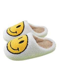 Buy Smiley Face Designed Bedroom Slippers White/Yellow in UAE