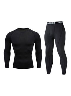 Buy Long Sleeves T-Shirt And Pants Black in UAE