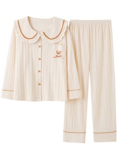 Buy 2-Piece Striped Pyjama Set Beige in UAE