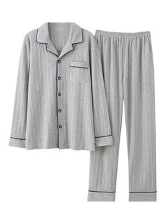 Buy 2-Piece Striped Pyjama Set Grey/Black in Saudi Arabia