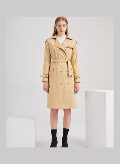 Buy Belt Lapel Wind Coat Khaki in UAE