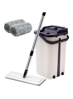 Buy Flat Squeeze Mop And Bucket - Hand-Free Wringing Floor Cleaning Mop Beige in Saudi Arabia