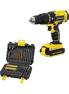 Buy Cordless Hammer Drill With Kit Box, 18V, 1.5Ah Li-Ion Battery + 50 Pieces & Screwdriver Bits Set - SCH20S2KMEA1-B5 Yellow/Black in UAE