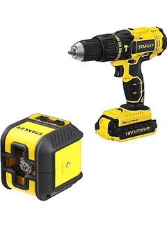 Buy Cordless Hammer Drill With Kit Box, 18V, 1.5Ah Li-Ion Battery + Cubix Red Line Laser Level  - SCH20S2KMEA2-B5 Yellow/Black in UAE