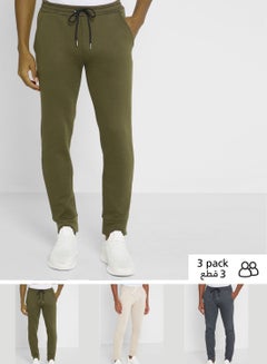 Buy Pack Of 3 Essential Mid Rise Sweatpants Green/White/Grey in Saudi Arabia