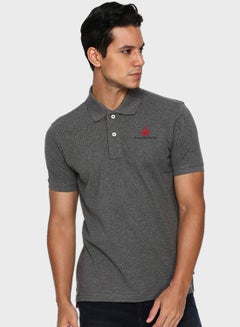 Buy Logo Embroidered Polo Grey in UAE