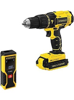 Buy Cordless Hammer Drill With Kit Box, 18V, 1.5Ah Li-Ion Battery With 15m Laser Distance Measure Yellow/Black in UAE