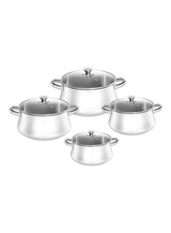 Buy Ss 8  Pcs Stewpot Set Gl (16-18-24-28) Silver 16-18-24-28cm in Egypt