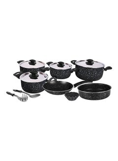 اشتري Cook Marble Set  Stewpot + Frypan + Round Oven Tray +Broush + 2 Kitchen Tools Free Black في مصر