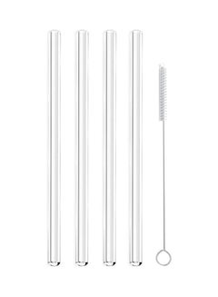 Buy 4 Pcs Reusable Glass Straws With Cleaning Brush Transparent 20cm in Saudi Arabia