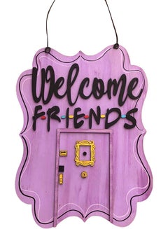 Buy Welcome Friends Themed Hanging Sign Pink/Black 16x13x0.5cm in UAE