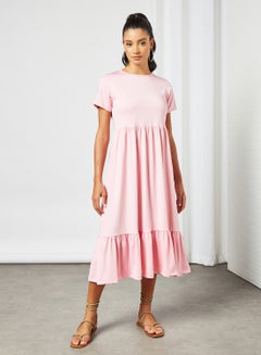 Buy Ruffled Short Sleeve Dress Pink in UAE