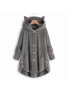 Buy Cat Ear Irregular Hooded Coat Grey in Saudi Arabia