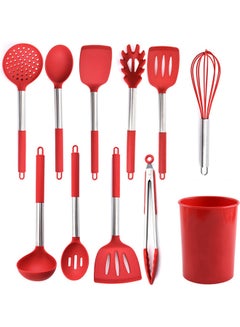 Buy 11-Piece Silicone Heat-Resistant Kitchen Utensil Set Red/Silver in UAE